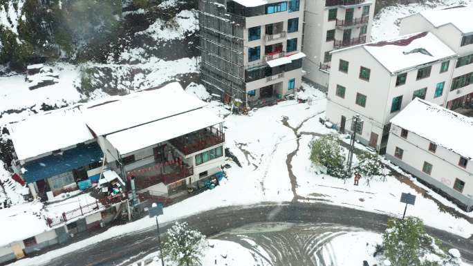 义乌大畈村雪景风光4K航拍