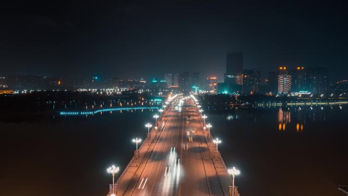 汉中天汉大桥夜景航拍延时4K