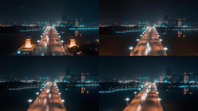 汉中天汉大桥夜景航拍延时4K