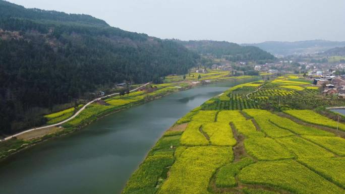 四川德阳旌阳区凯江大回湾风景航拍