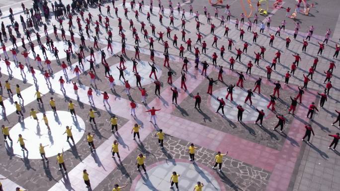 全民健身大型广场舞航拍素材