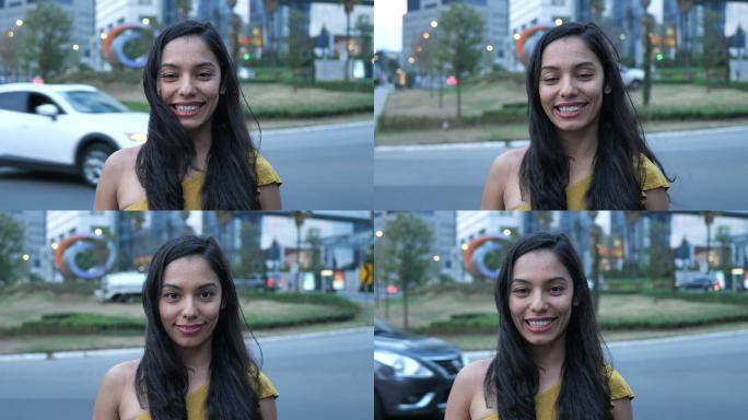年轻女子肖像笑容笑脸街头采访