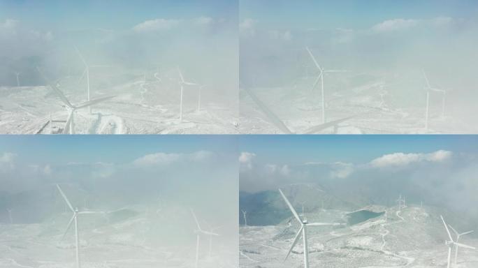 东白山冬季雪后风车云海风光4K航拍