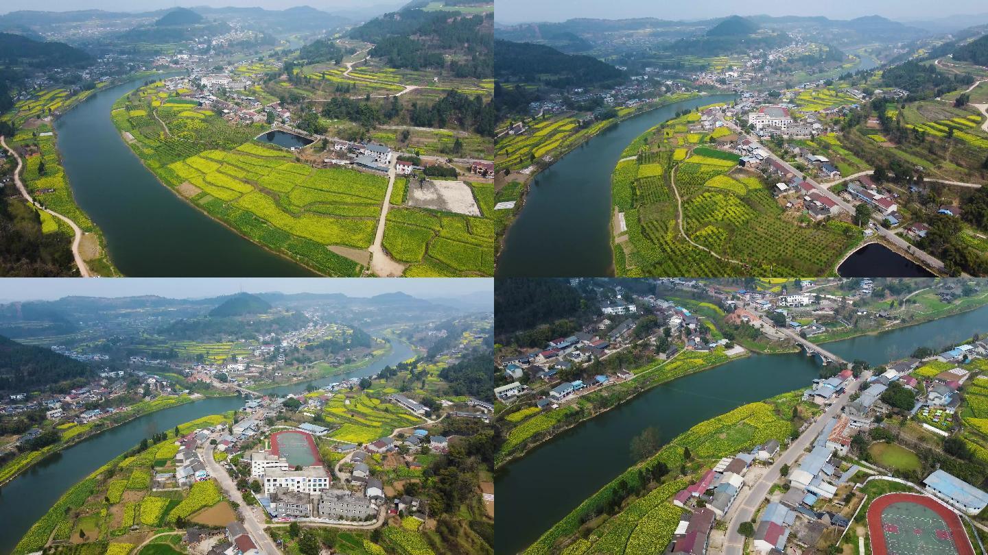 四川德阳旌阳区凯江大回湾风景航拍