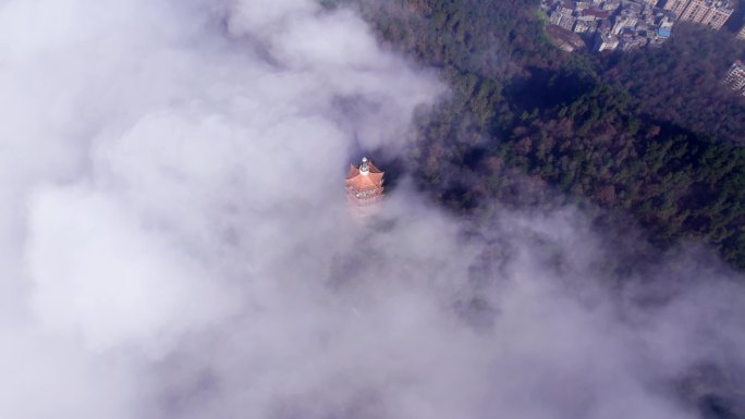 遵义市凤凰山大景航拍云雾缭绕