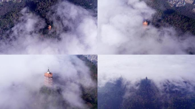 遵义市凤凰山大景航拍云雾缭绕