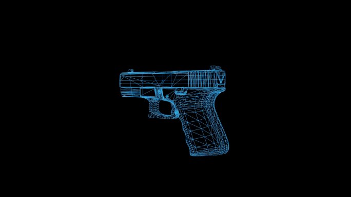 蓝色线框全息科技手枪动画带通道