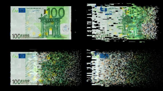 黑色背景上的像素化欧盟货币