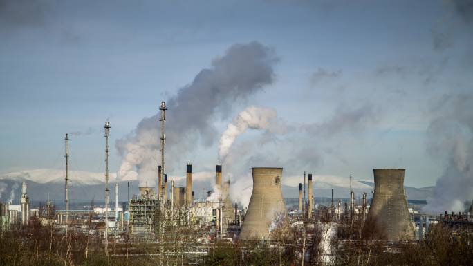 工厂鸟瞰图化工厂炼油排放全球变暖