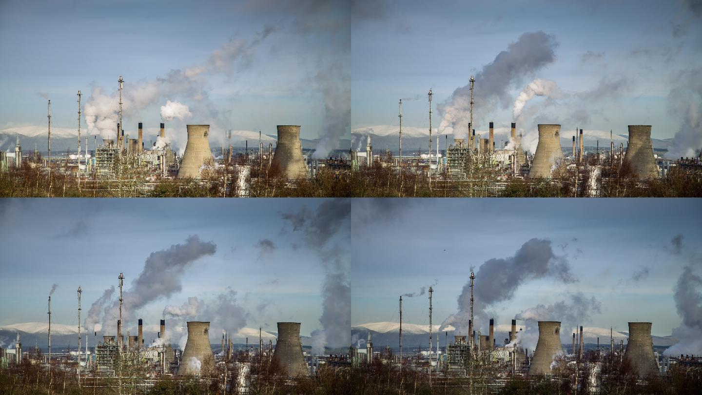 工厂鸟瞰图化工厂炼油排放全球变暖