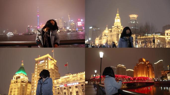 上海夜景、女生看夜景