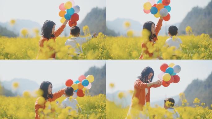 年轻妈妈陪小孩玩气球亲子活动母亲关爱小孩