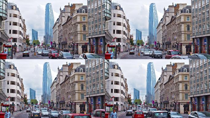 伦敦商业城繁华建筑群大气全景空镜