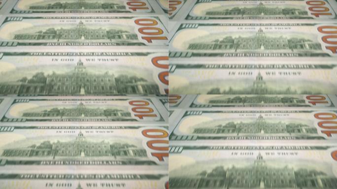 印刷100美元钞票的循环特写