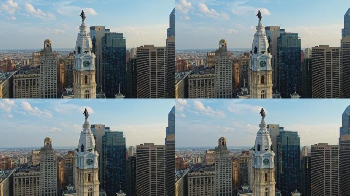 费城市政厅鸟瞰图市区时间推移天空