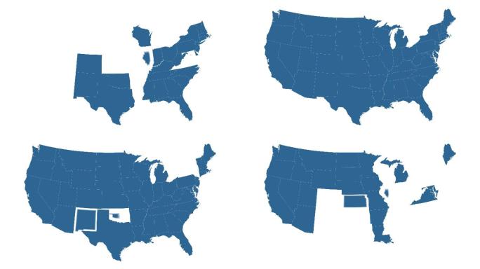 白色背景上的美国动画地图。