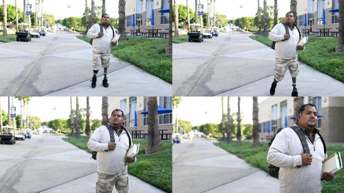 双腿截肢者在行走。