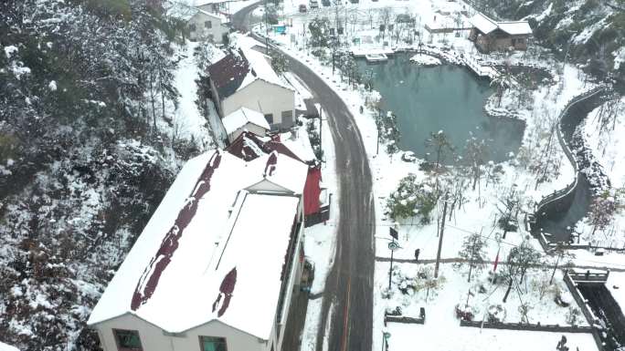 义乌山村雪景风光航拍