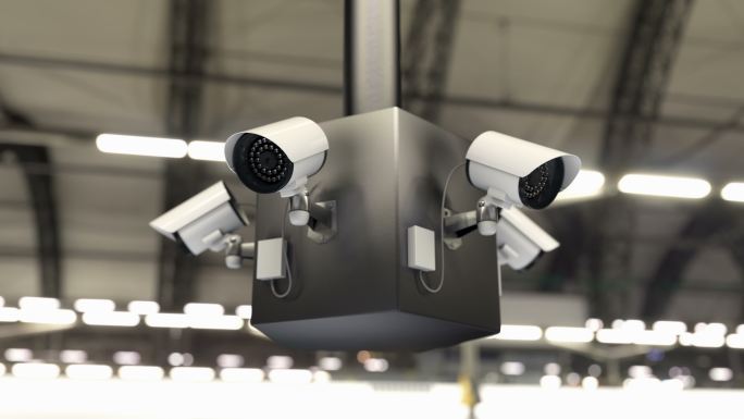 监控系统和安全摄像头扫描公共区域