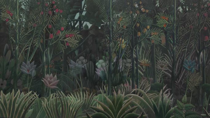亨利卢梭花卉油画艺术丛林无缝循环动态背景