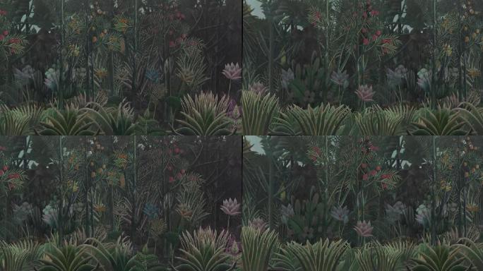 亨利卢梭花卉油画艺术丛林无缝循环动态背景