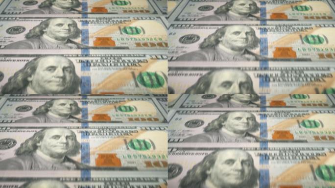 印刷100美元钞票的特写