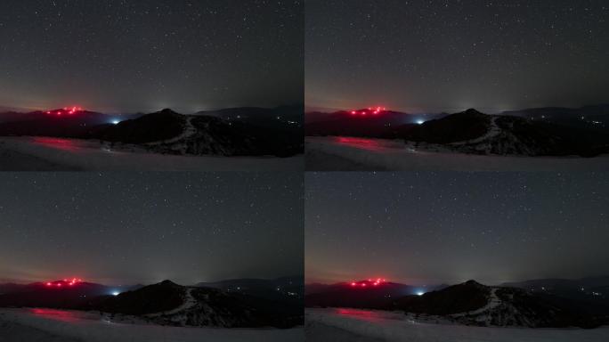 6K湖南长沙宁乡雪山星空夜晚风电站