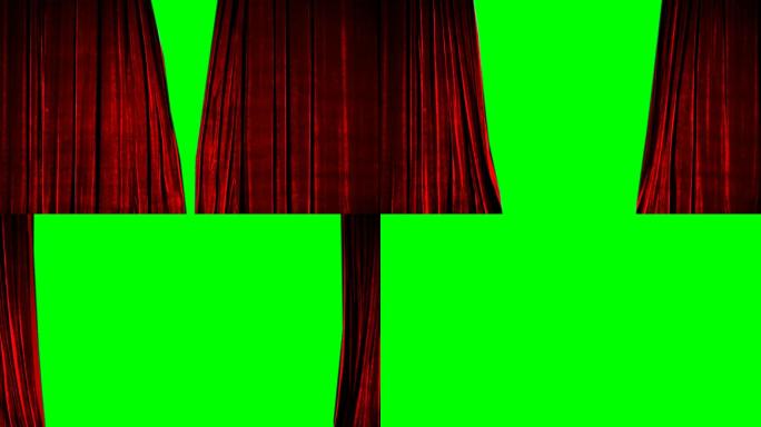 红色窗帘在绿色屏幕上打开。