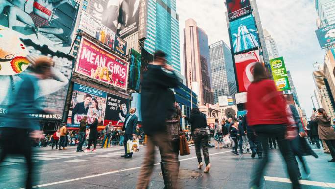 美国纽约时代广场商业步行街中心地带金融财