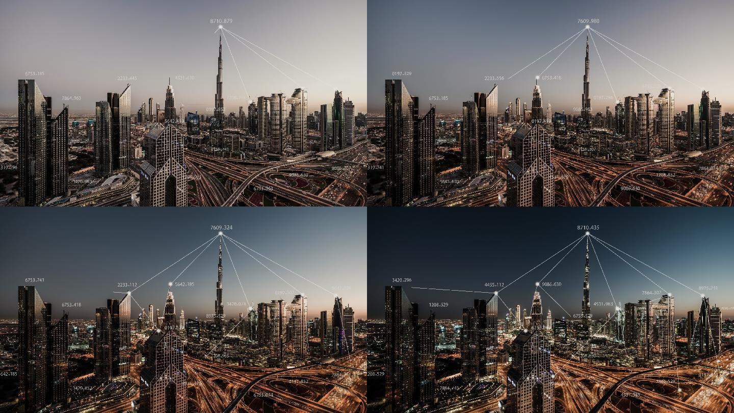 迪拜城市天际线和5G网络概念