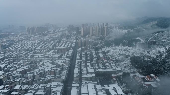 城市雪景航拍