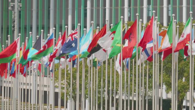上海进博会 多国国旗 国际贸易 文化交流