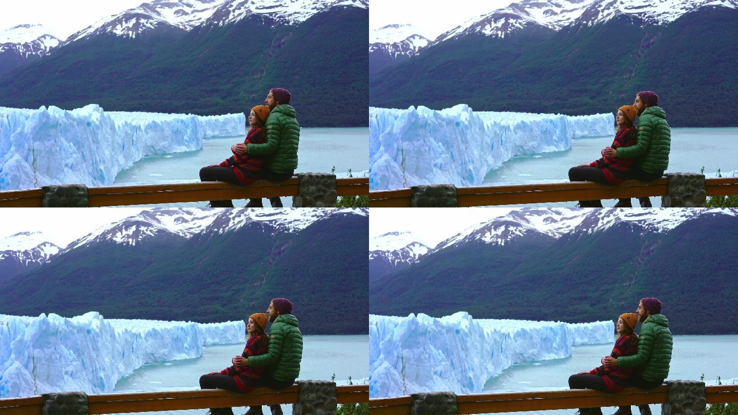 夫妇俩欣赏冰川的美景
