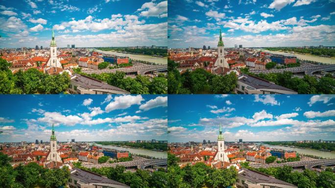 斯洛伐克城市建筑快速发展航拍延时国外地标