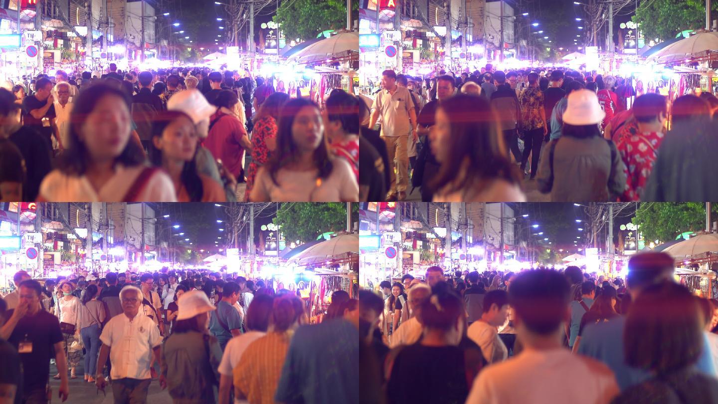夜市步行街香港街头人山人海人流路人