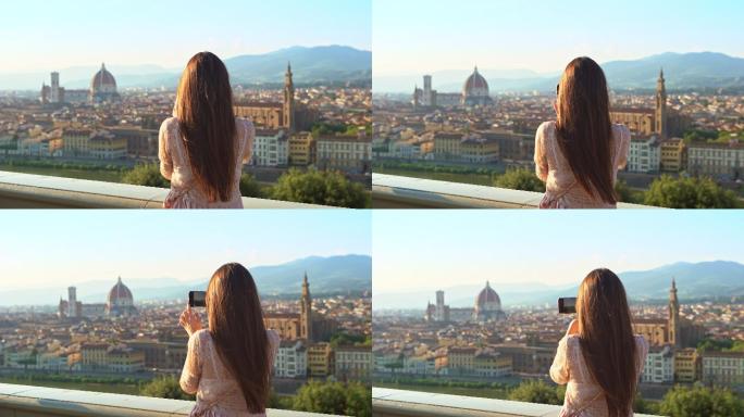 女孩在意大利佛罗伦萨全景摄影。