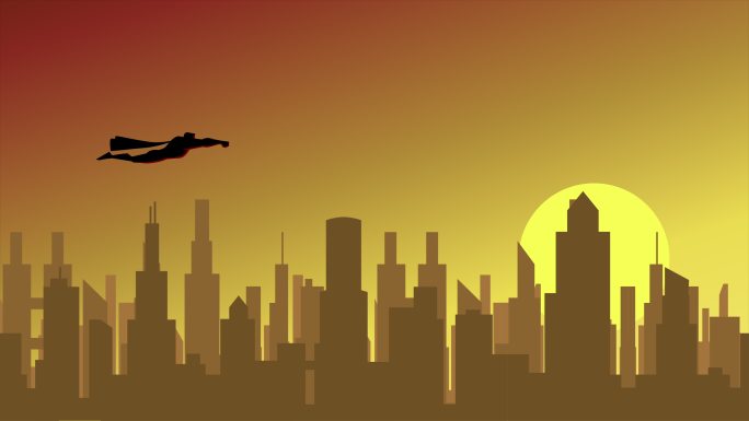 超级英雄飞越城市动画