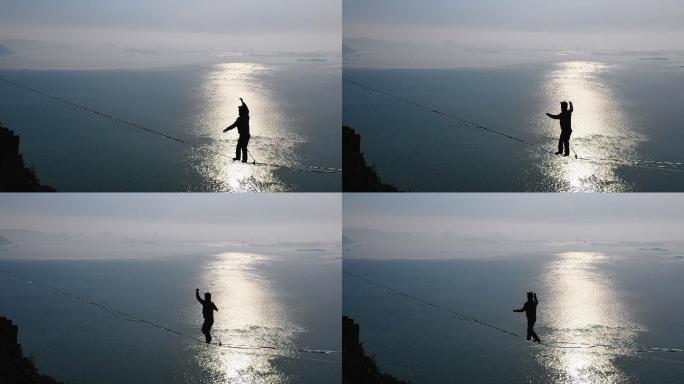 走钢丝悬崖大海海峡