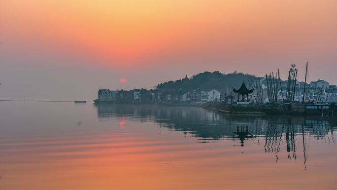 太湖湾光福日落风景延时