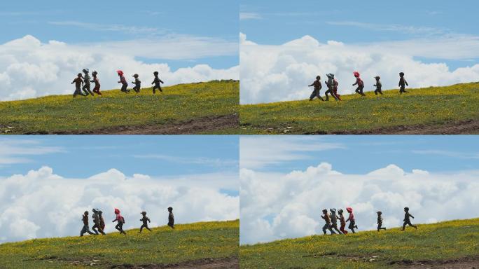 【4k】高原藏族小朋友奔跑快乐玩耍 短版