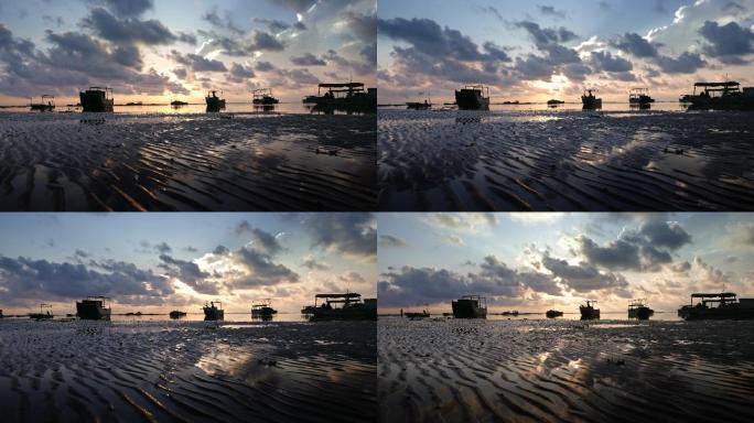 海边 渔村 渔船 日出 延时摄影4K