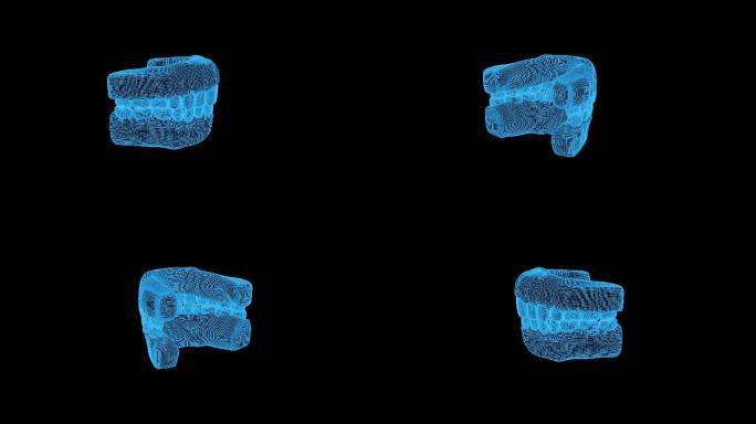 蓝色线框全息科技口腔牙齿动画素材带通道