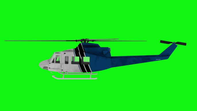 直升机飞行动画。透明通道抠背抠像抠绿直升