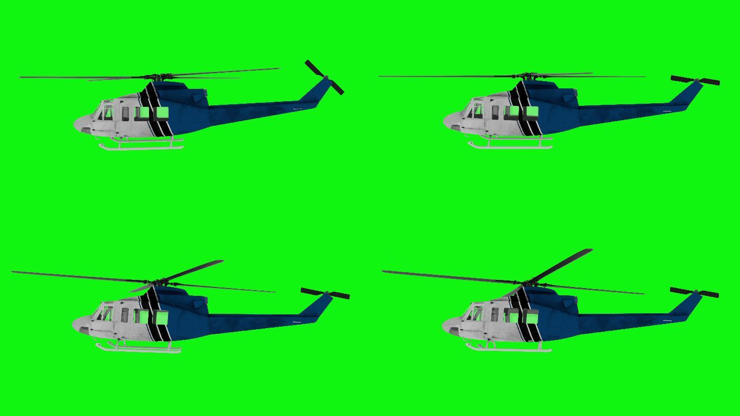 直升机飞行动画。透明通道抠背抠像抠绿直升