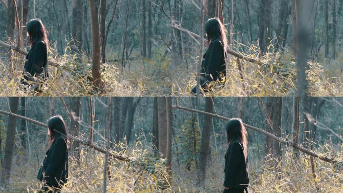 森林中行走的女孩