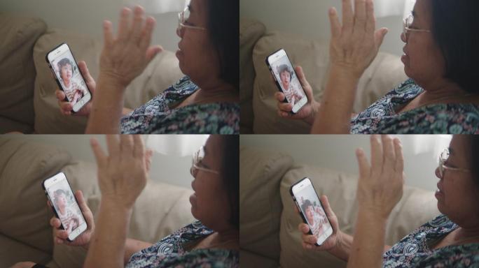 祖母和孙子正在打视频电话。
