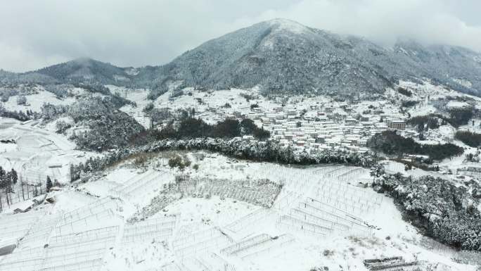 金华北山盘前村雪景风光4K航拍