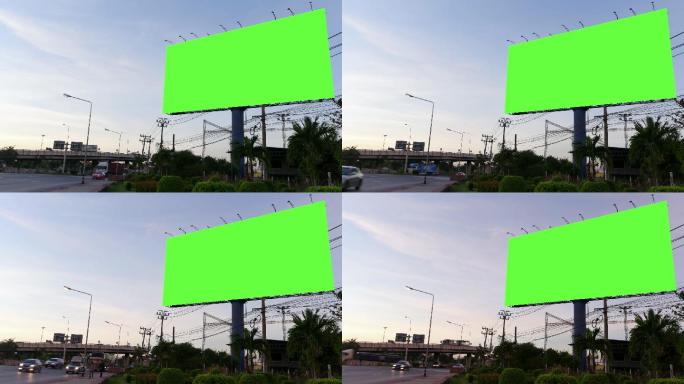 绿色屏幕的广告牌展示效果绿幕抠像繁华街区