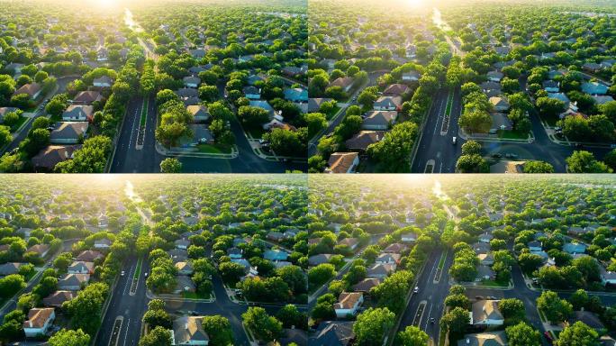 无人机俯瞰着数千栋房屋