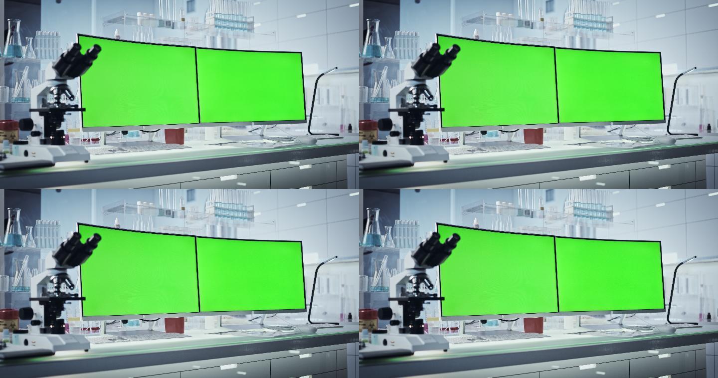 绿色屏幕的电脑实验室团队医药化学生物检测